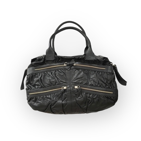 new Maria Bonita Extra ༄ Zip Pockets Leather Travel Bag ༄ Black Metallic Sheen - Picture 5 of 16